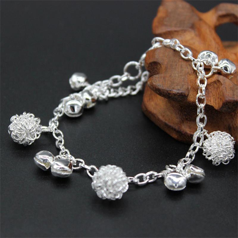 New Silver Plated Bracelet Fashion Bell Charms Beads Pendant Chain Bracelet For Women Girls Jewelry Gift