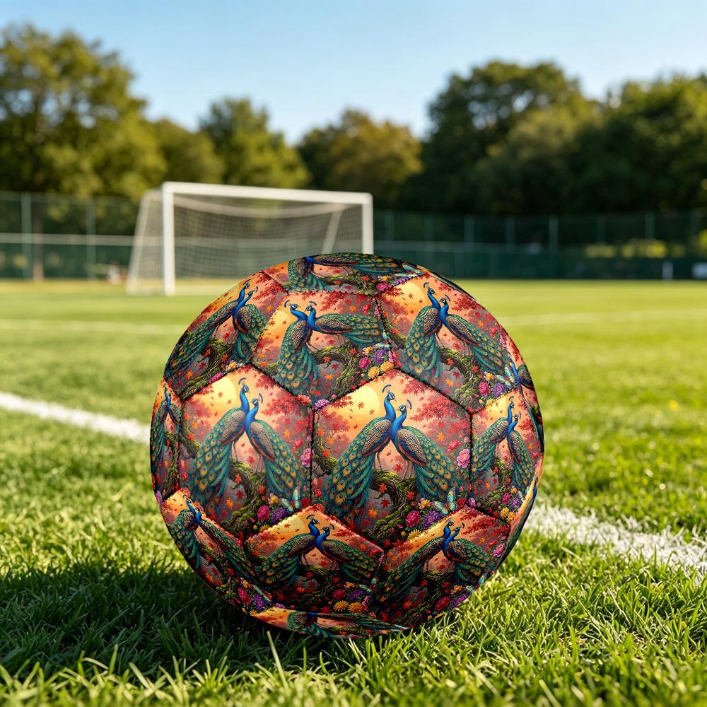 1pc Autumn Peacock Garden Theme Soccer Ball Football, Size 5, Lightweight PVC, Outdoor Training Soccer Ball,Sports Gift t61479