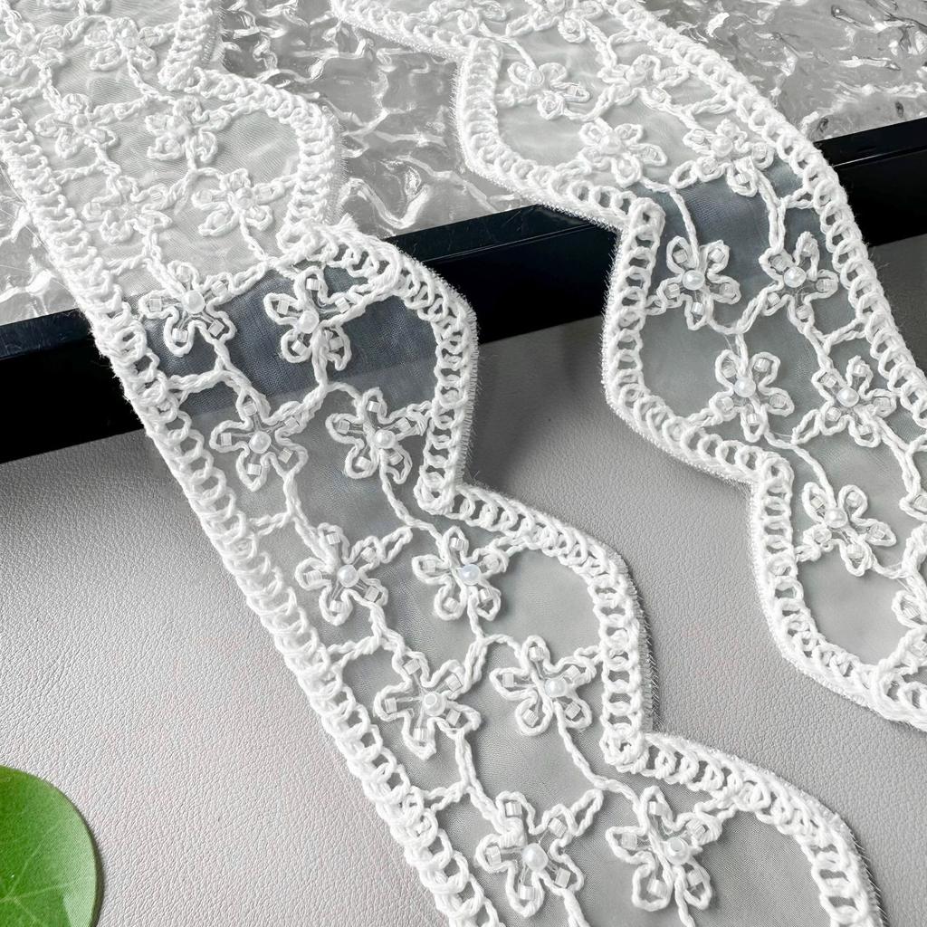 Delicate White Organza Beaded Strands Small Flowers Wavy Barcode Clothing Window Accessories Home Accessories Lace Accessories