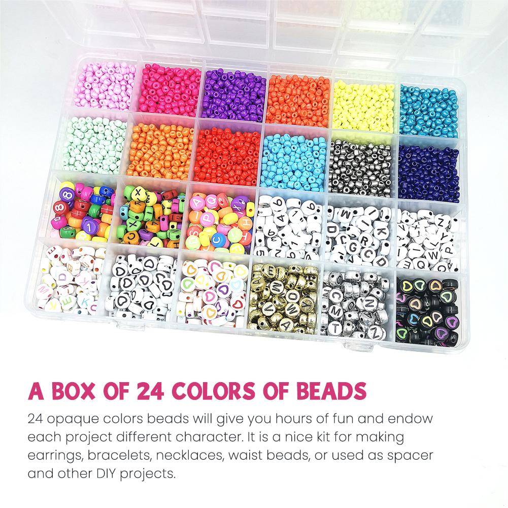 24 Slot Multicolor Baking Paint Beads Set Glass Beads Box Alphabet Pattern Beads for DIY Bracelets and Necklace