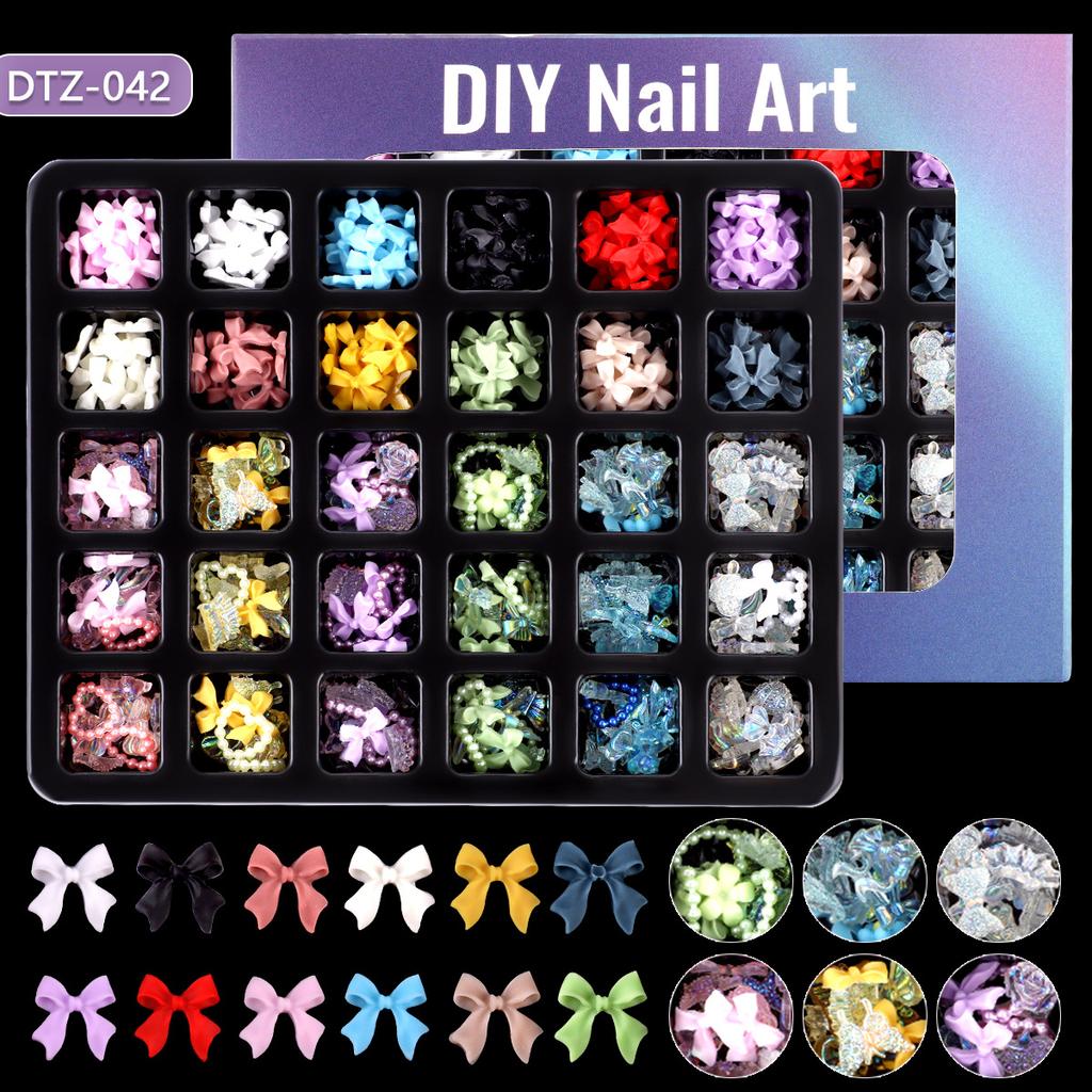 30 Grid Resin Bow Japanese Nail Jewelry Black And White Streamer Bow Three-Dimensional Simple Patch