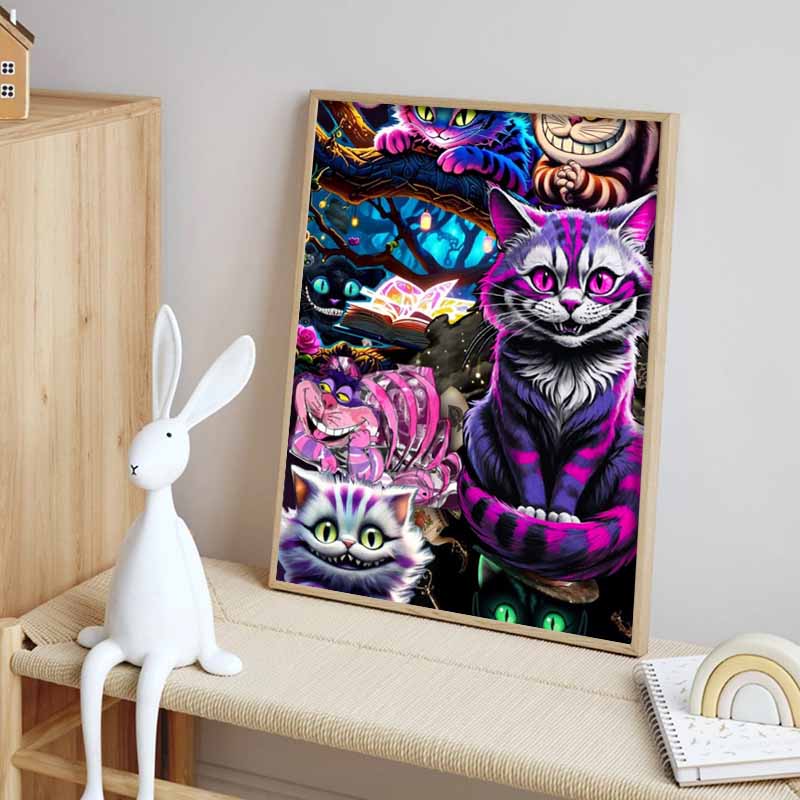 Disney 5D DIY Diamond Painting Alice in Wonderland Cheshire Cat Group Illustration Embroidered Mosaic Cross Stitch Home Decor Gifts Crafts