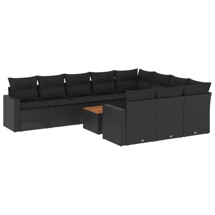 VidaXL Salon de Jardin avec Coussins 11 pcs, Canapés de Terrasse, Ensemble de Meubles de Patio, Mobilier d'Extérieur, Noir 3256629