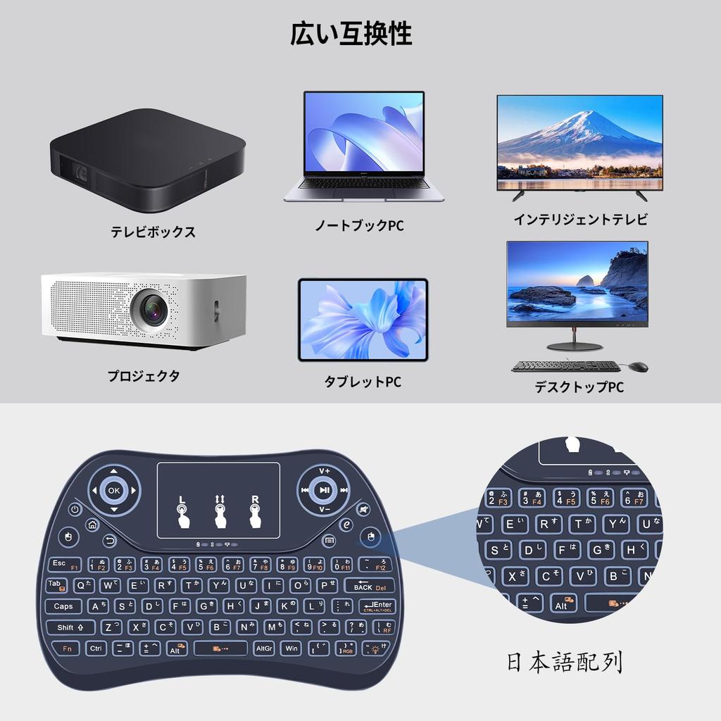 Ewin Mini Keyboard with Bluetooth 4.0, Touchpad, Japanese Layout, Portable, Ultra-Small, Multi-Function Buttons, and USB Receiver