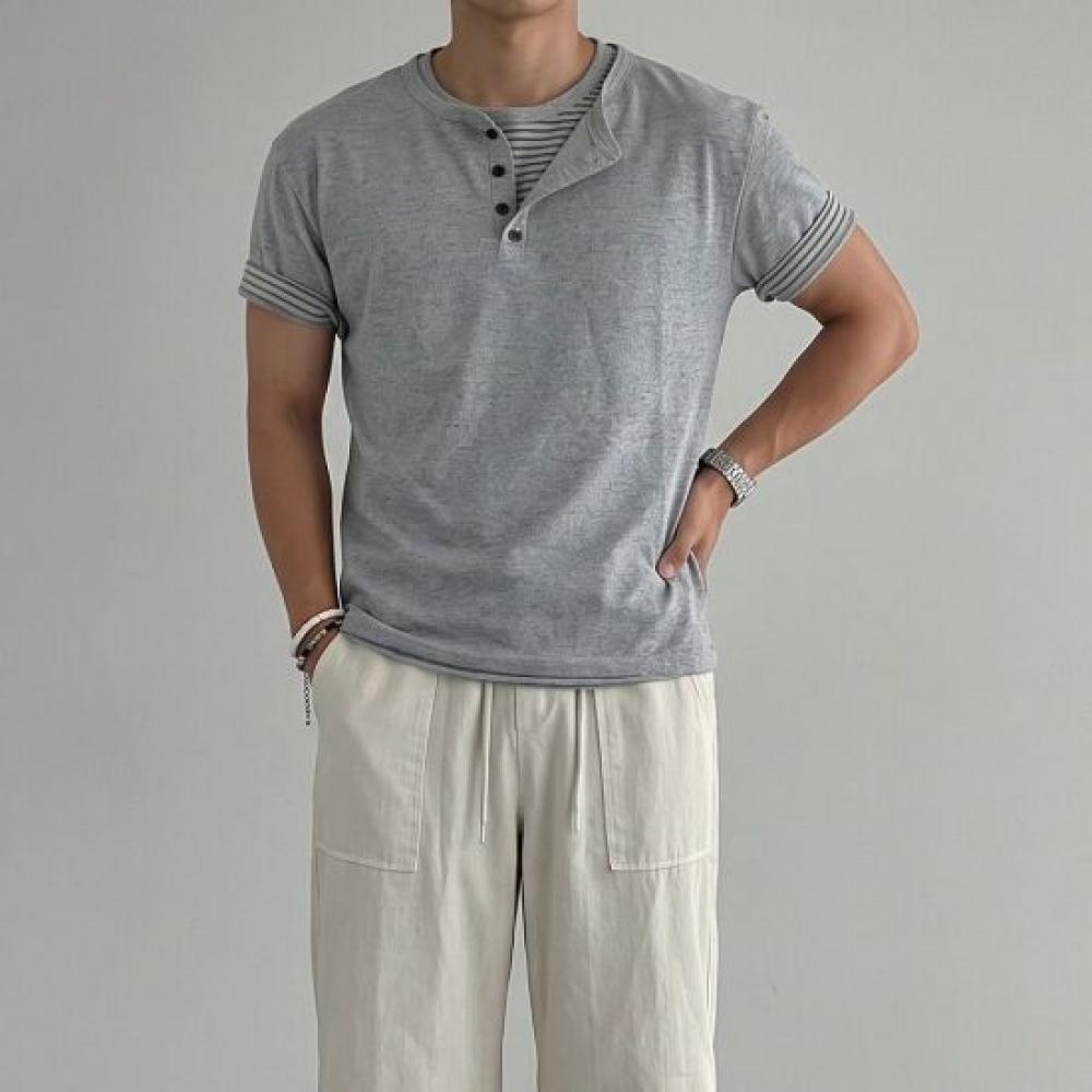Onl Men S Henley Neck Crop Ringer Tee White