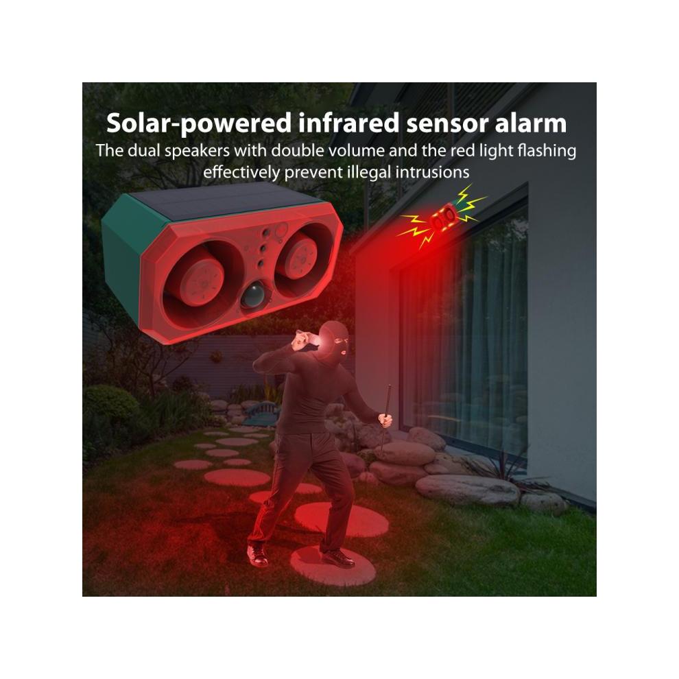 Alarme solaire extérieure à double klaxon, répulsif pour animaux