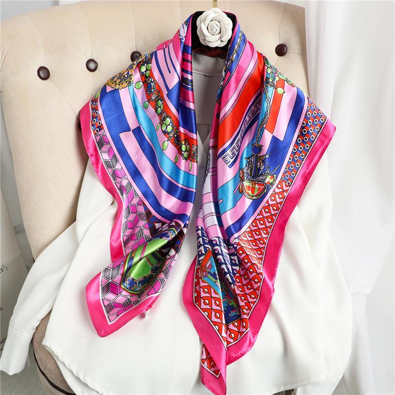 90 * 90cm New Silk Scarf Women'S Spring And Summer Decorative Scarf Sunscreen Travel Shawl Autumn And Winter Scarf Thin Edition