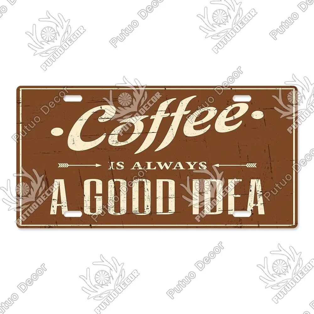 Putuo Decor Coffee Metal Sign Licenses Plate Plaque Metal Vintage Tin Sign Decoration for Cafe Kitchen Club Home Wall Decor