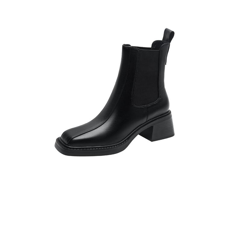 Мода Новые Осенне-зимние Женские Ботинки из Натуральной Кожи Модные Ботинки Квадратный Носок Массивный Каблук Ботинки для Женщин Высокий Каблук Zapatos Mujer