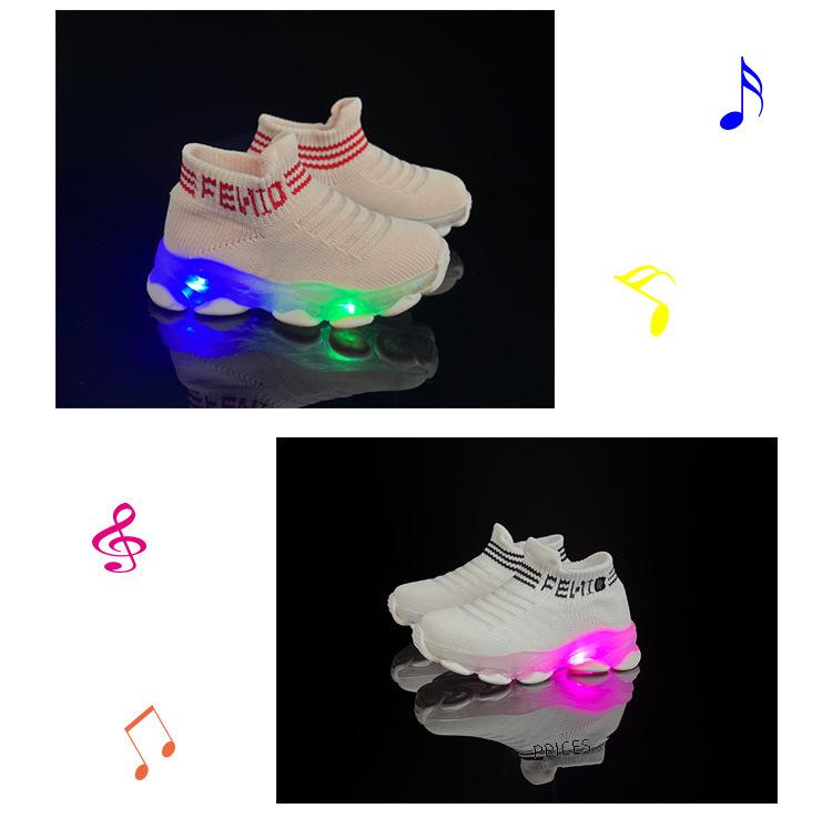 LED Light Breathable Slip-On Knit Sports Shoes for Kids