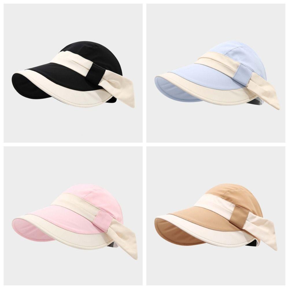Breathable Wide Brim Sun Cap Polyester Women Sunshade Hat Sunscreen Empty Top Hat Beach