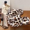 Леопардовый принт Cross Open Toe Осень-зима женские пушистые тапочки теплые домашние удобные нескользящие тапочки на платформе