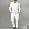 Mens Slim Fit Zip-Up Jacket With Collar Pocket Matching Pants Set Casual Sportwear