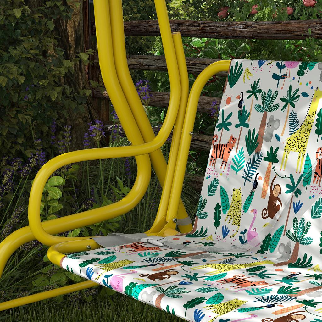 2-Seater Kids Hollywood Swing with Adjustable Canopy, Safety Belt for 3-6 Years up to 60 kg 112x75x120cm Green