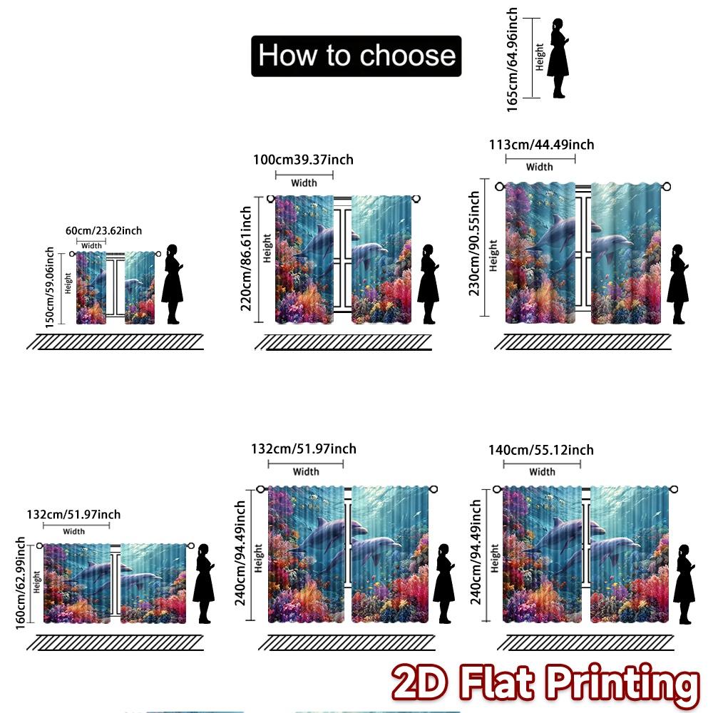 2pcs, 2D FLAT PRINTING Curtains (Without Rod) Ocean Harmony(4) Digital Printing On Holiday Curtains Yarn Curtains Decorations