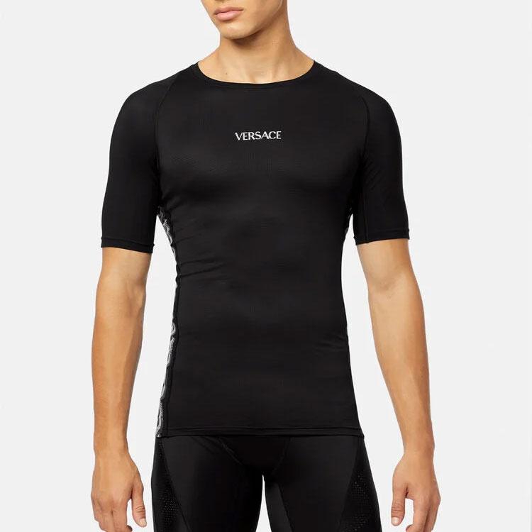 Versace Мужская футболка с коротким рукавом и принтом логотипа, топ, черный 1004120-1A01752-1B000