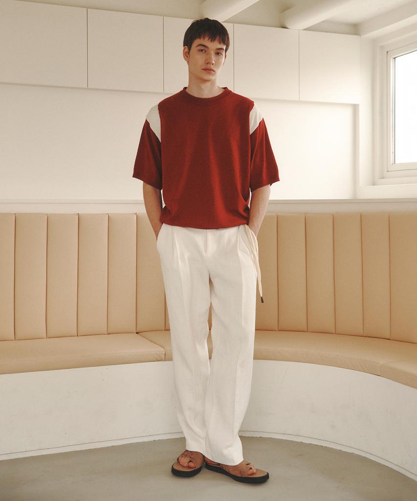 KNITTED Summer Varsity Short Sleeve Knit Tee Red