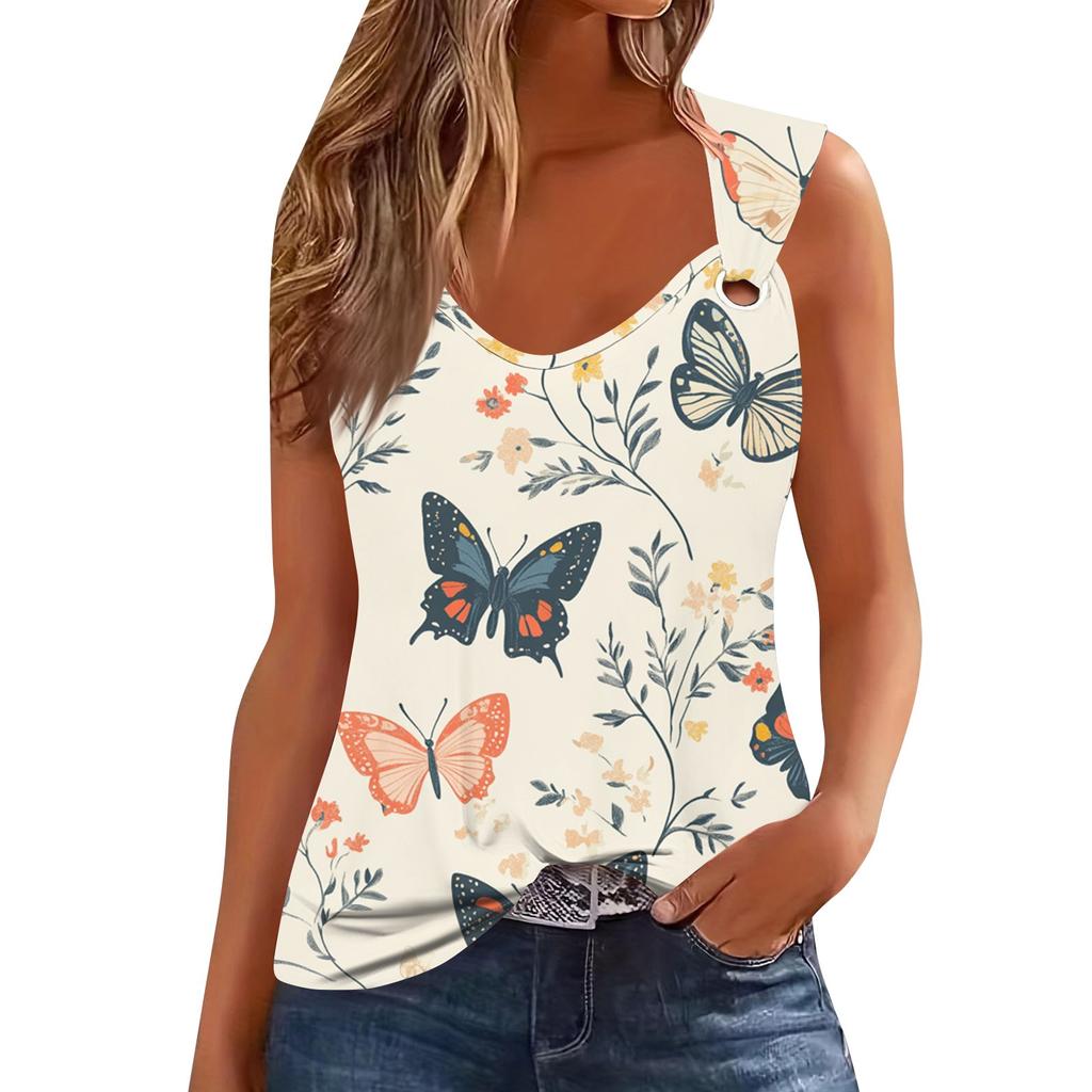 Женская майка с V-образным вырезом, базовая, с принтом, повседневная, струящаяся, без рукавов, с глубокими боковыми вырезами для женщин