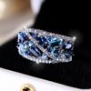 Luxury Female Blue Zircon Stone Ring Trendy Silver Color Engagement Cute Bride Wedding Jewelry Gift For Women