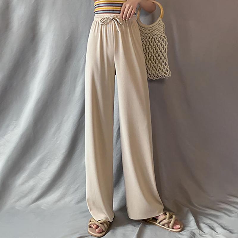 1 шт., узкие брюки, широкие брюки, прямые брюки, эластичные повседневные женские брюки из ледяного шелка на шнуровке