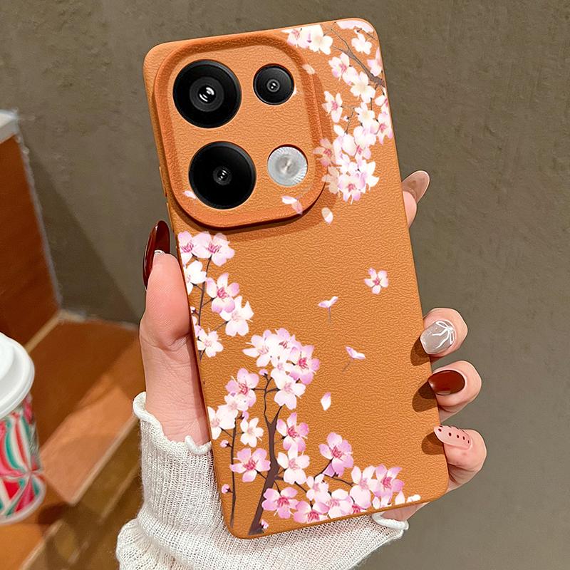 Чехол с цветочным узором из розовых цветков персика для Xiaomi 14T 13T 11T Pro Funda Redmi Note 14 13 12 11 Pro 5G 4G Силиконовая крышка с текстурой кожи