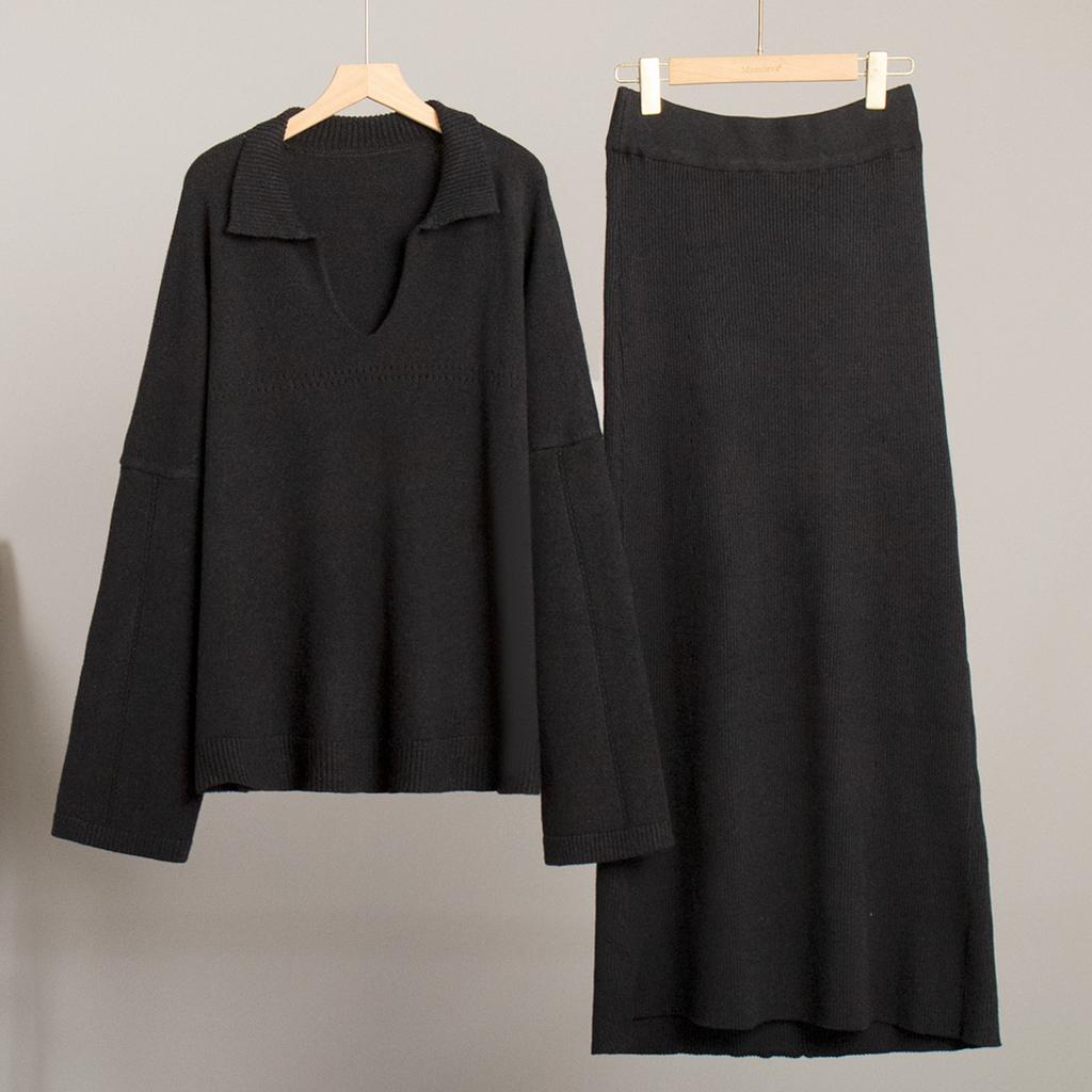 Женские комплекты из 2 предметов: свитер, юбка, повседневный трикотажный топ с длинным рукавом и V-образным вырезом, миди-платье, осенне-зимний трикотажный пуловер, облегающая юбка для женщин