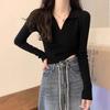 Spring Niche Temperament Elastic Slim and Thin Versatile Long-sleeved Lapel Bottoming Knitted Sweater Women