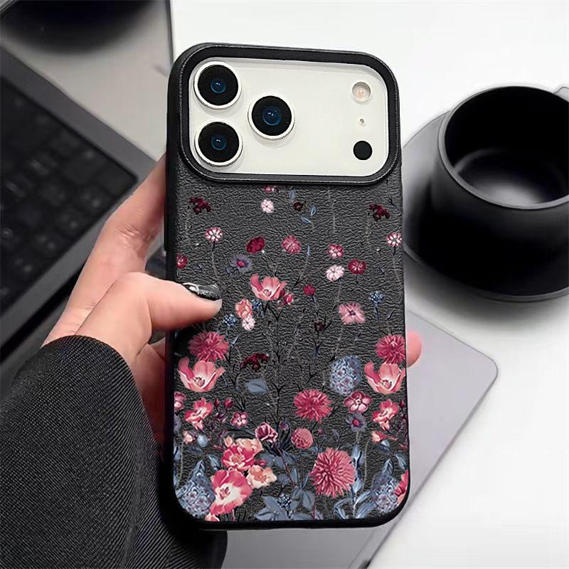 Чехол-бампер из ТПУ с принтом «Маленькие цветы» и текстурой кожи для iPhone 17 17e 16e 16 15 Pro Max 14 13 12 Pro Max 11 Air, силиконовый чехол для телефона