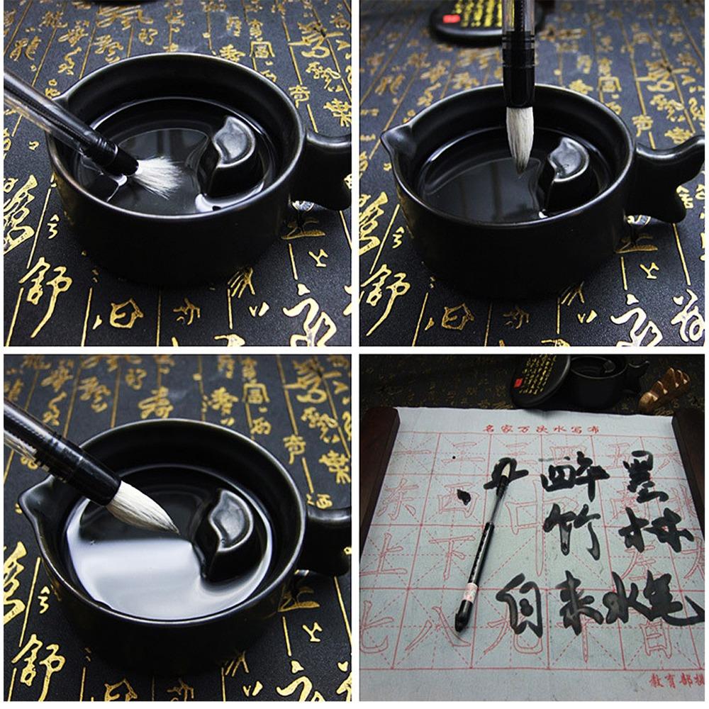 6Pcs Piston Fill Design Water Brush Pen White /Brown Brush Calligraphy Water Pen  Brush Practice