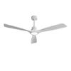 60-inch ceiling fan in white, three-blade, wood propeller blades, remote control, 3CCT, Reversible DC Motor, Six Speed Settings, and Power-Off Memory