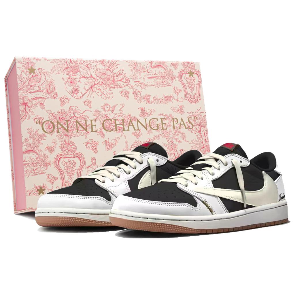 Jordan X Travis Scott Air Jordan 1 Амортизация Устойчивость к истиранию Низкие Винтажные Баскетбольные Кроссовки Унисекс Белый DZ4137-700(Команда1803-3)