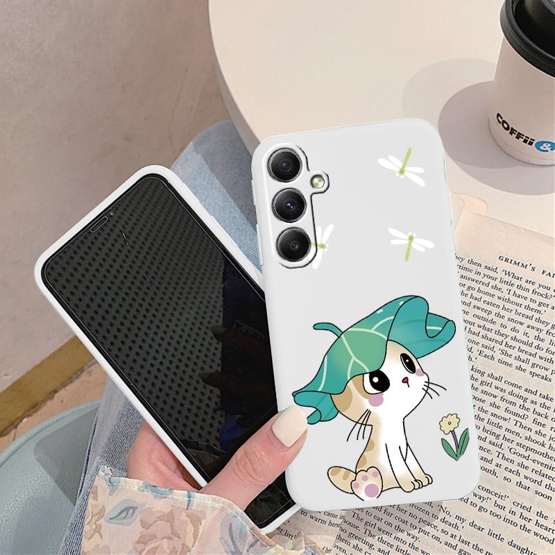 Мягкий силиконовый чехол с рисунком кота для Samsung M35 A55 S24 Xiaomi Redmi Note 13 Poco C65 iPhone 15 Huawei Honor Realme Camera Защитный противоударный чехол