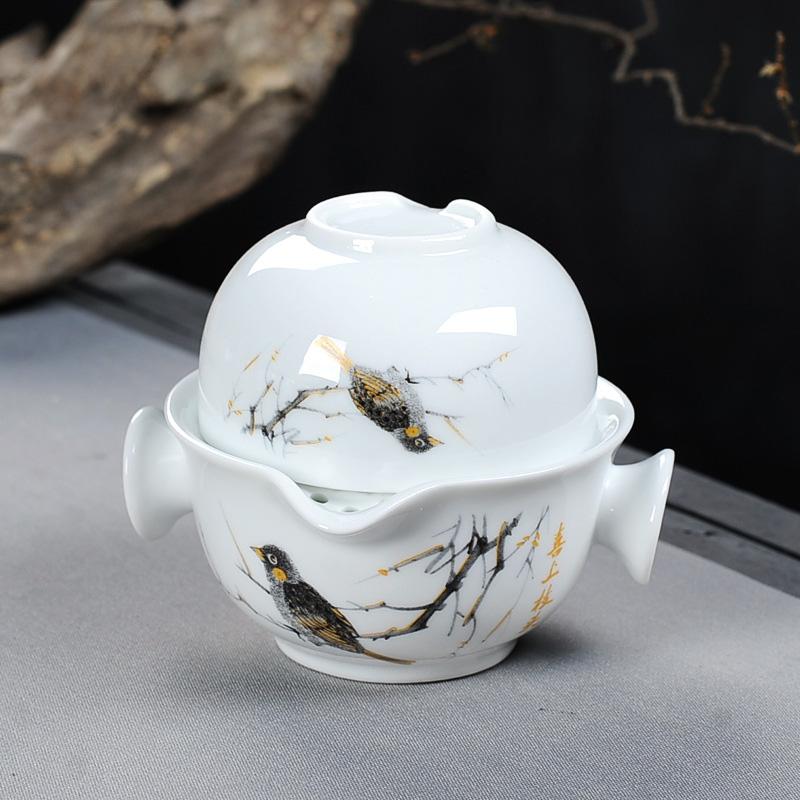 Chinese Landscape Painting Travel Tea Set Include 1 Pot 1 Cup,Beautiful and Easy Teapot Kettle,kung Fu Teaset Elegant Gaiwan