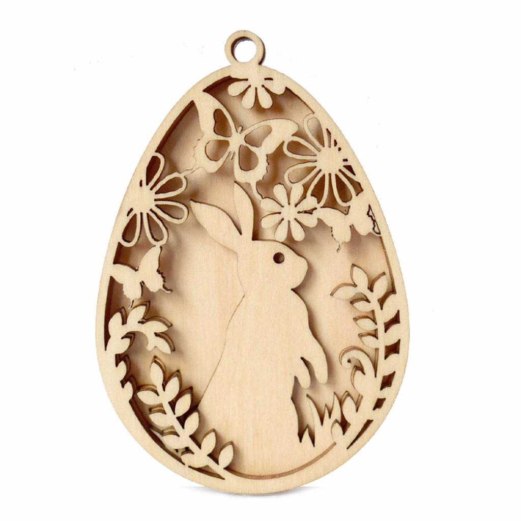 Bunnies Eggs Shape Cutouts Unfinished Wood Slices for Adult Children Painting Hanging Ornament Home Decoration