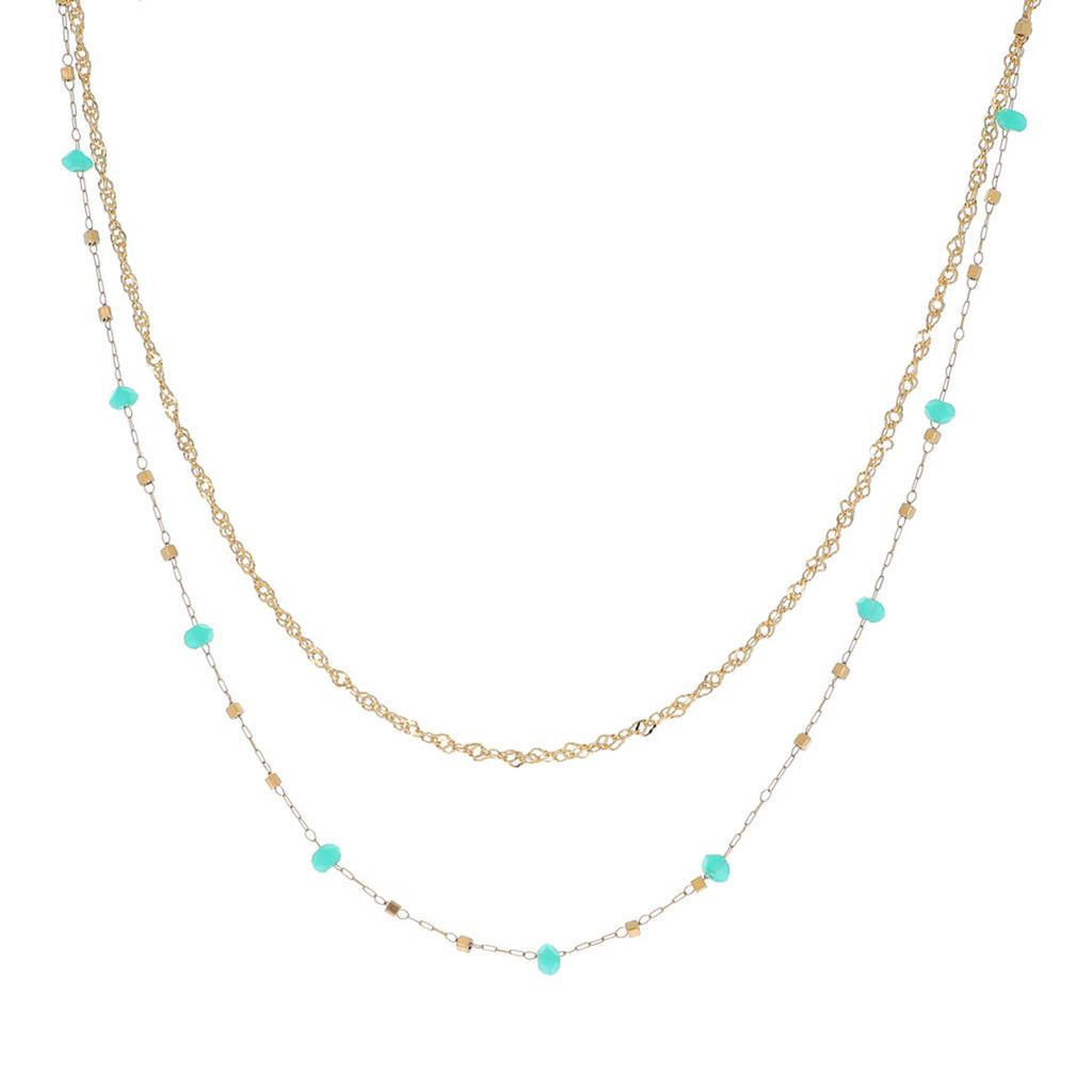 Les Trésors De Lily [R4444] - Gold Green 'Boho' Steel Designer Necklace (2 Rows) - 38/42 Cm - 4 Mm Pearls (amazonite)