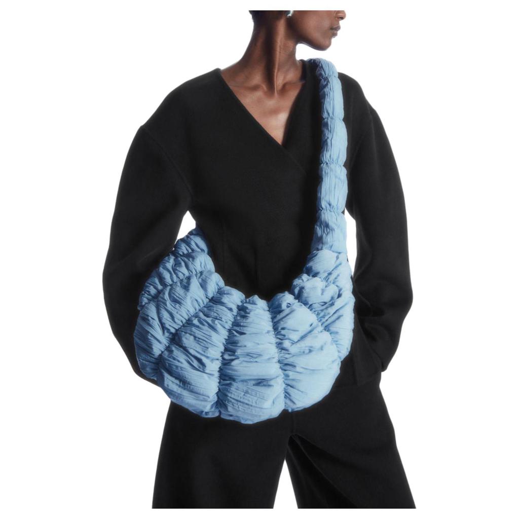 COS Crescent Design Pleated Texture Zipper Closure Polyester Croissant Bag Tote Shoulder Crossbody Bag Regular Women bags Light-Blue 1212286002
