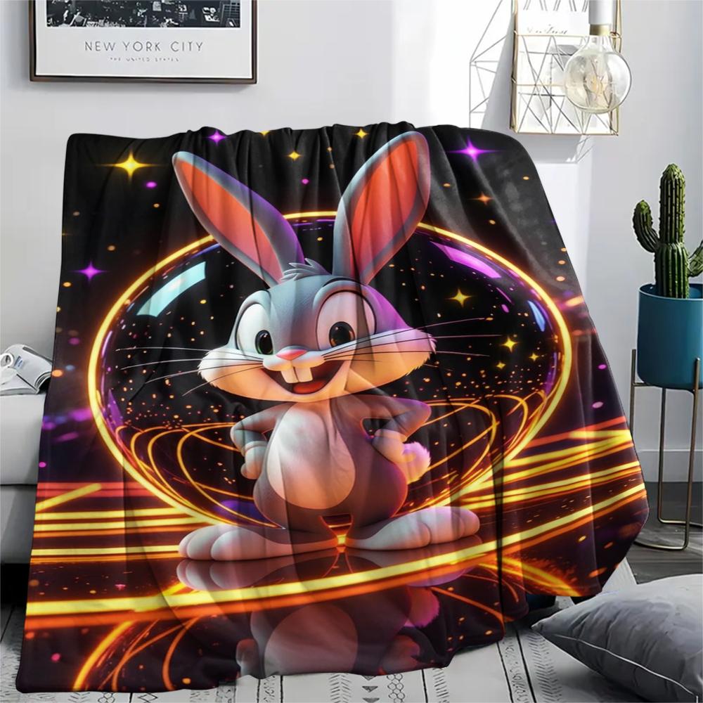 1PC Bugs Bunny Print Flannel Blanket, High quality Comfortable for All Seasons, Home Decor, Warmth and Comfort, Perfect for Christmas Gifts