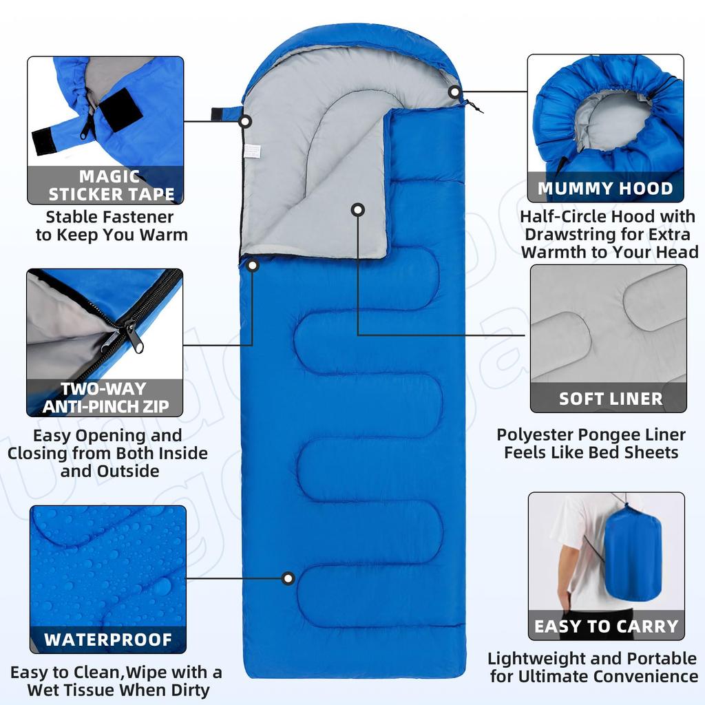 Underwood Агрегатор Конверт Летний Спальный мешок Компактный 1-местный Кемпинговый Спальный 3-сезонный Спальный Комфортная Температура до Легкая Упаковка Для