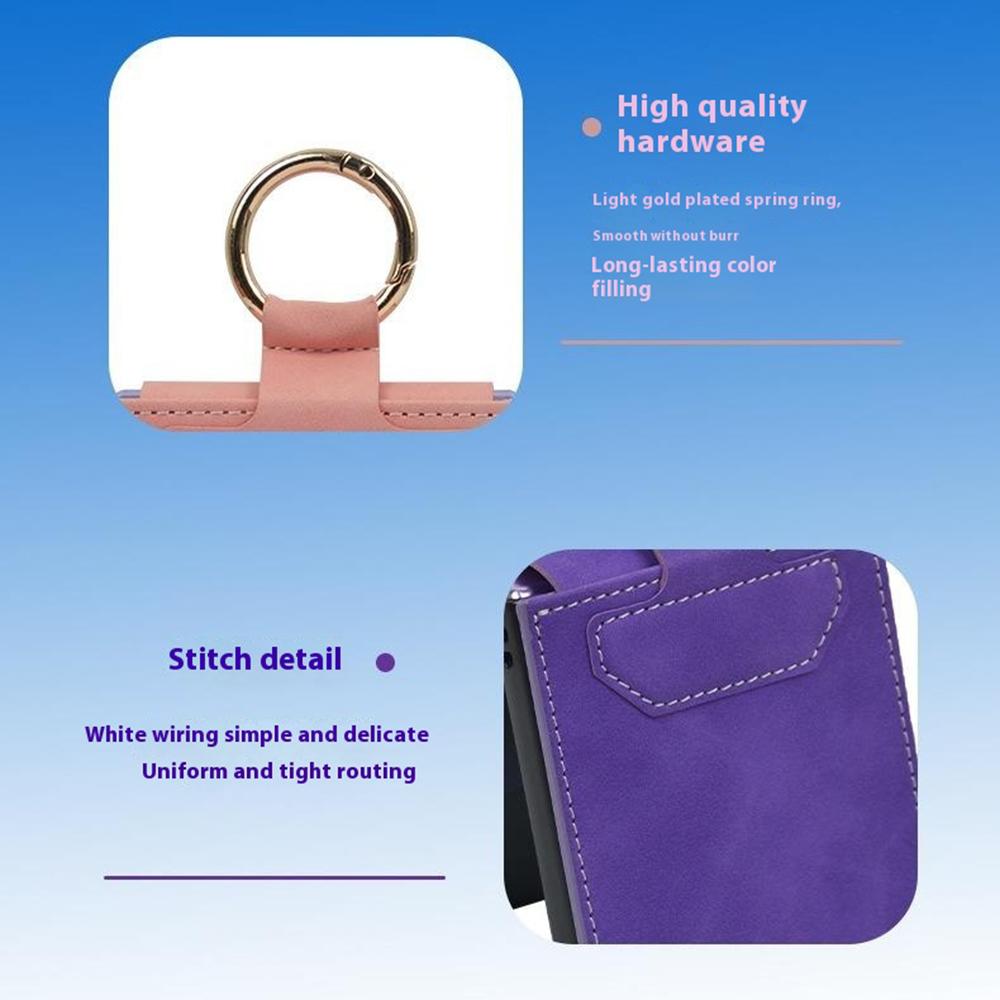 For Samsung Galaxy Z Flip5 5G Case Leather Coated PC Phone Cover with Ring Kickstand