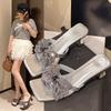 One-word Bow Open-toed High-heeled Rhinestone Fashion Cool Slippers 2025 New Women's Summer Wear