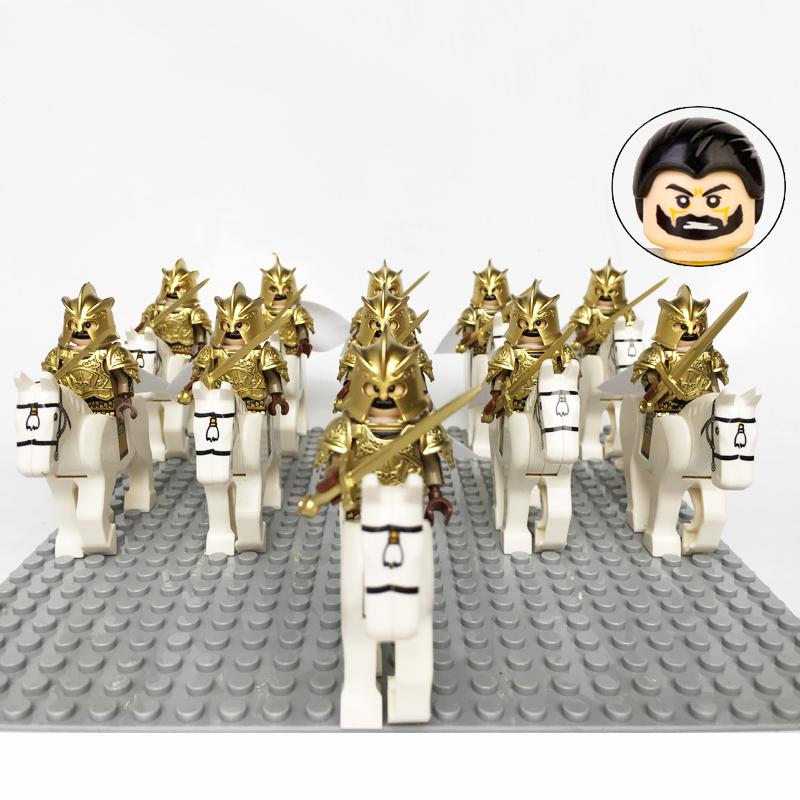 Medieval Knights Castle Cavalry Rohan Soldiers Guard Army Lotr Cavalier With Weapon Armor Helmet Shield and Horse Figure Blocks