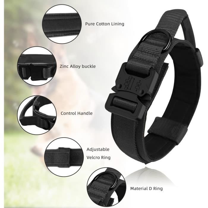 Collier pour chien - K9 - Réglable - Nylon durable - Poignée rembourrée - Taille moyenne et grande