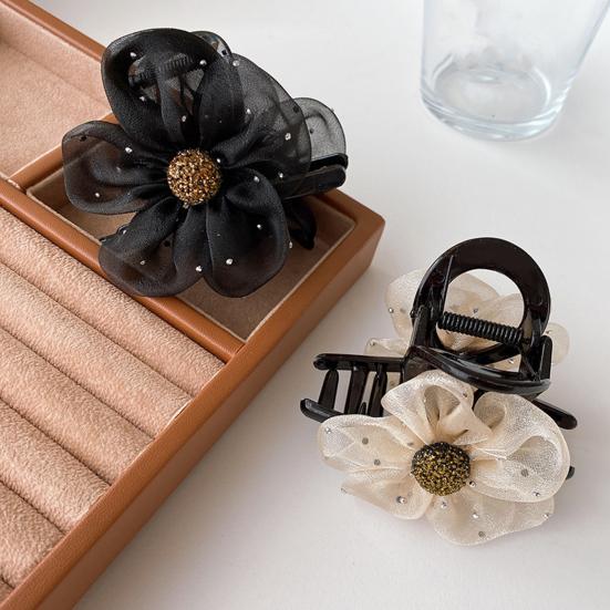 Женская заколка для волос, безопасная для кожи головы, марлевая заколка для волос с цветочным узором, долговечная, полузакрытая, конский хвост, зажим-акула, зажим для женщин, шиньон