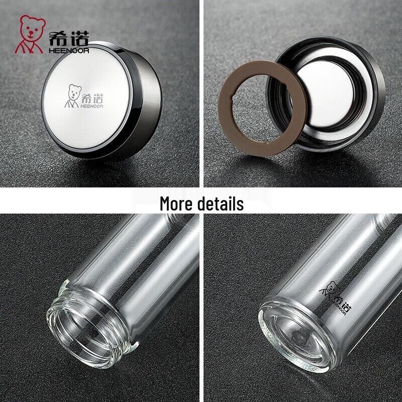 HEENOOR High Borosilicate Glass Water Bottle with Lid, 538ml