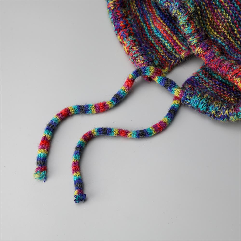Hat Women's New Rainbow Knitted Hat Show Small Face Suitable for Square Face Lei Feng Hat Ear Protector Hat Baotou Hat