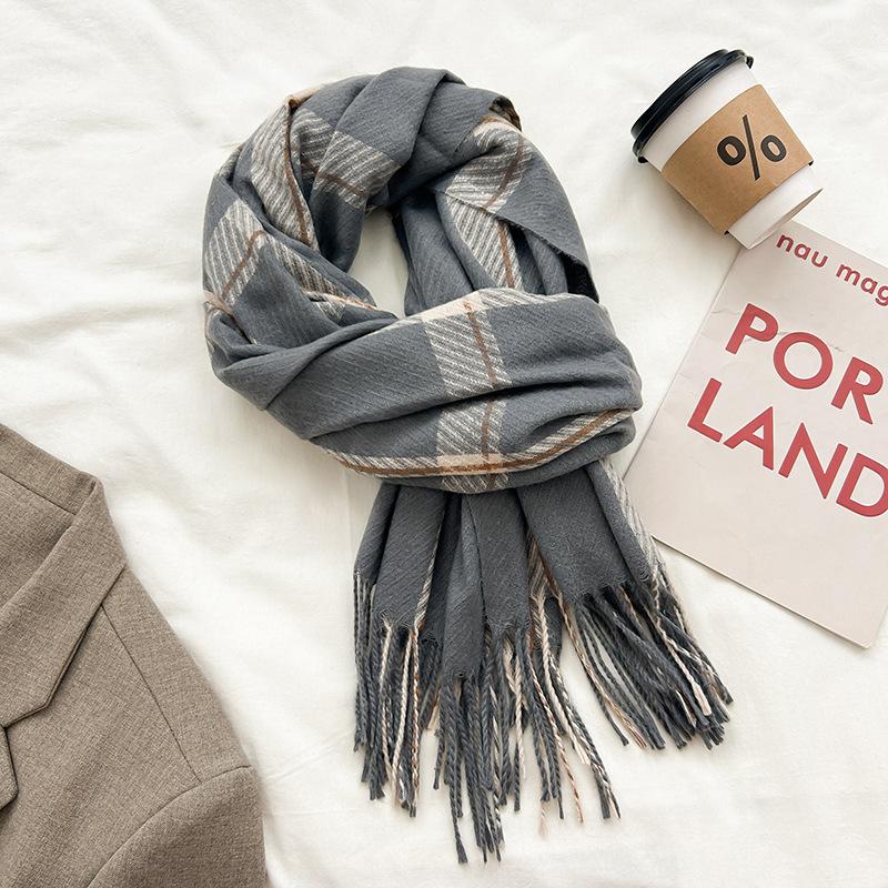 Women's Winter Plaid Scarf Versatile Color Blocked Scarf