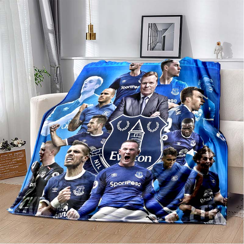 Everton de Viña del Mar Football Club Player Collage Logo Print Soft Flannel Throw Blanket Blue Yellow Warm Sofa Bed Cover For Soccer Fans