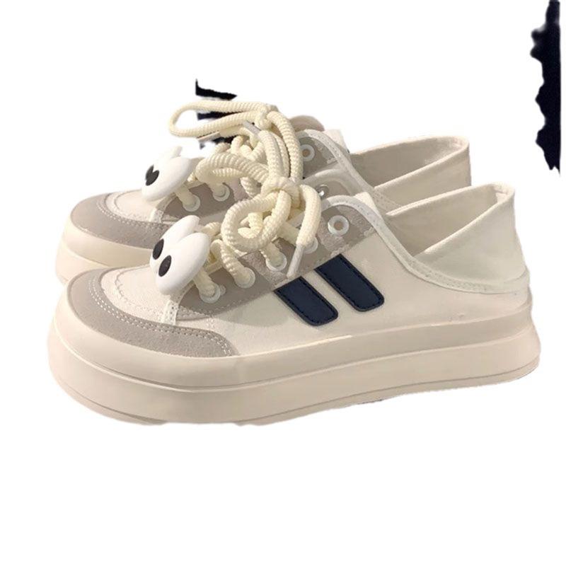 Big Eyes Cute Semi Slippers Canvas Shoes Women's Breathable All-Match Casual Shoes Women's Shoes Slip-on Board Shoes
