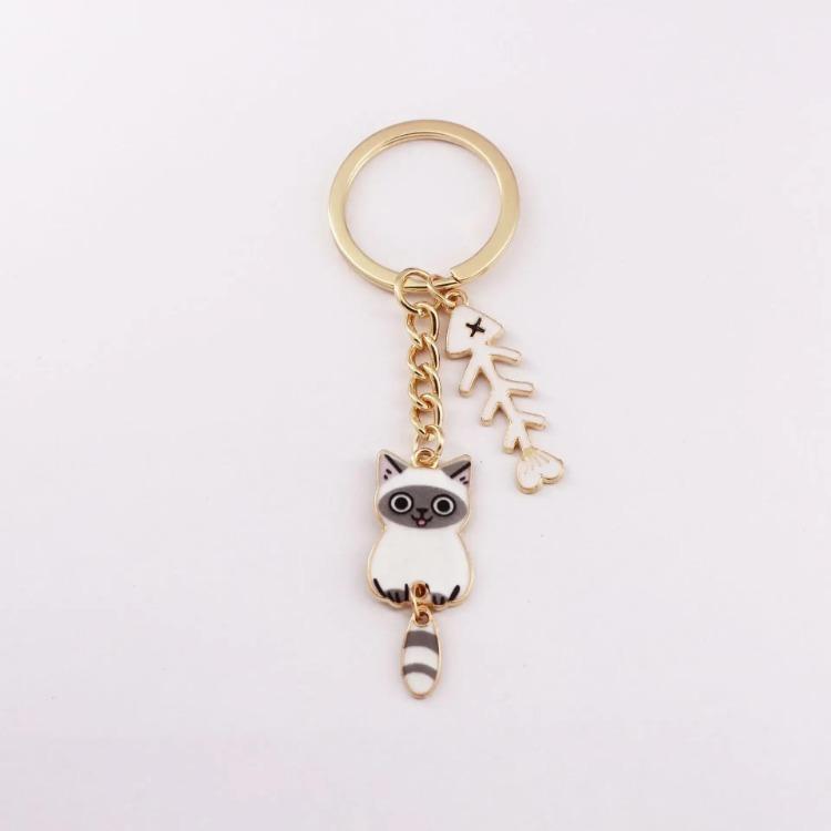 1 Piece Women Exquisite Cat Key Holder Cute Cartoon Kitten Fish Bone Keychain Organizer Portable Fashion Girl Pendant