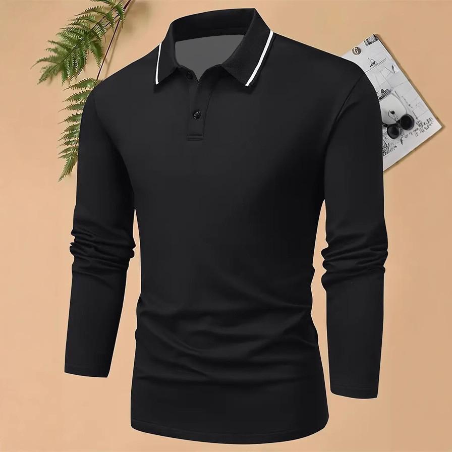 Новая мужская рубашка-поло с длинным рукавом в стиле business casual, 100% полиэстер, однотонная, в простом стиле, мужская одежда, поло для гольфа